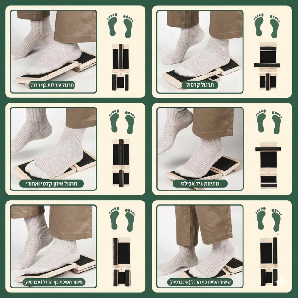 MOVERA ANKLE לוח יציבות לחיזוק השרירים המייצבים ומתיחת הקרסול וכף הרגל ,אימון ממוקד לשרירי כף הרגל במקרי נקעים,דורבן ועקב אכילס