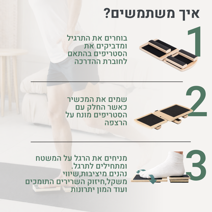 MOVERA ANKLE לוח יציבות לחיזוק השרירים המייצבים ומתיחת הקרסול וכף הרגל ,אימון ממוקד לשרירי כף הרגל במקרי נקעים,דורבן ועקב אכילס